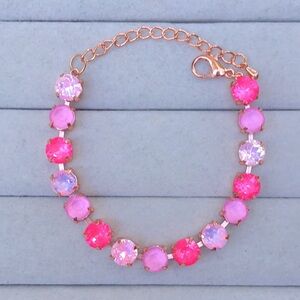Hot Pink, Pink Opal + Lilac Rose Gold Crystal Tennis Bracelet